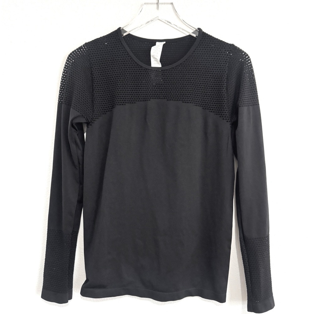 Fabletics Black Musetta Seamless Mesh Long Sleeve Workout Top